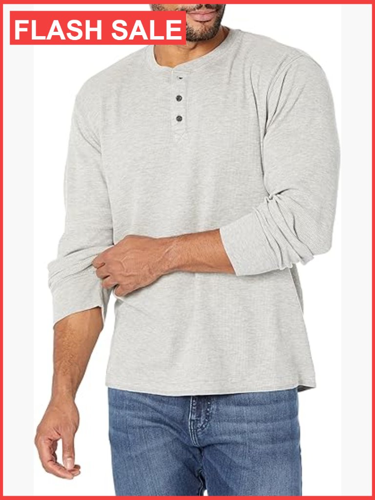 Men's Long Sleeve Waffle Henley Shirt - Relaxed Fit Layering Tee